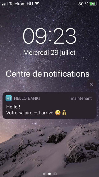 Une notifications de salaire par Hellobank!
